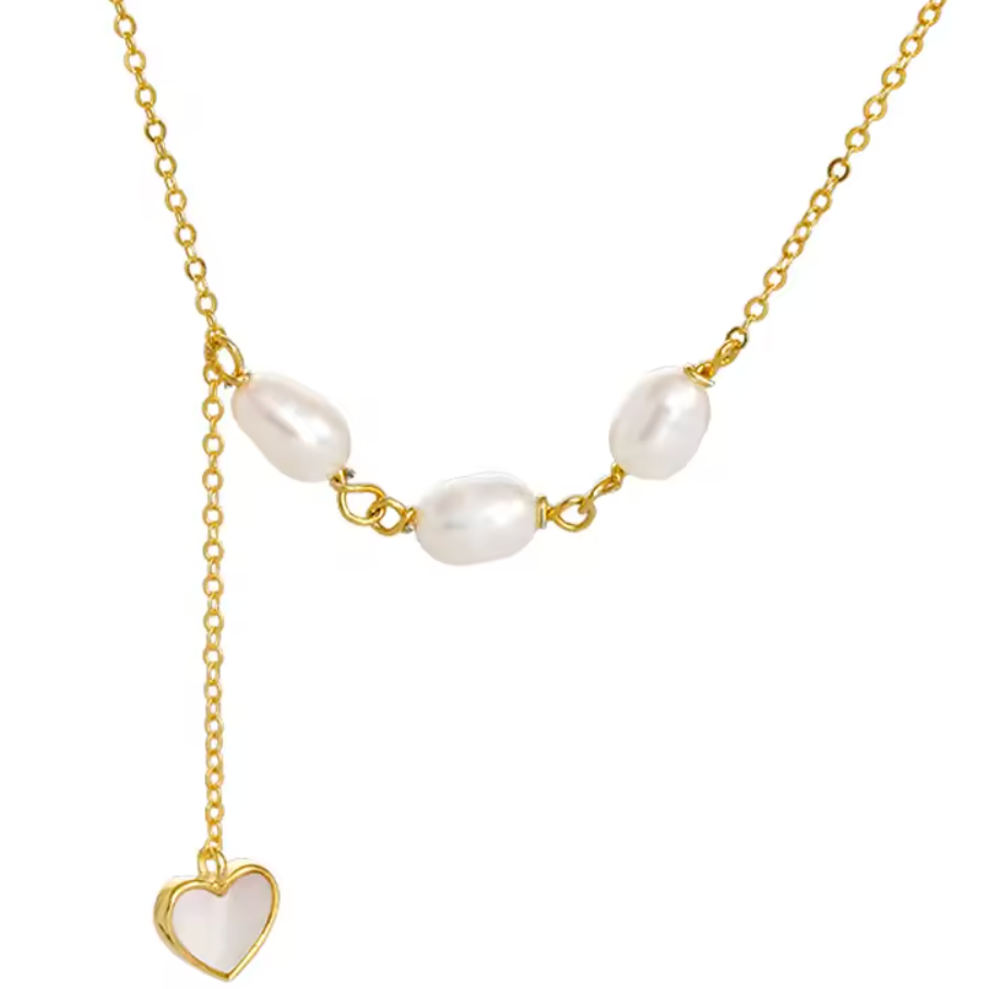 Pearl Chain Pearl Heart Necklace