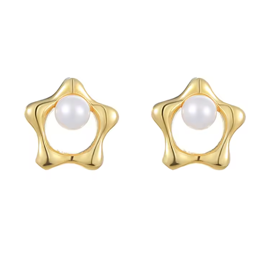 Pearl Star Hoop Stud Earrings